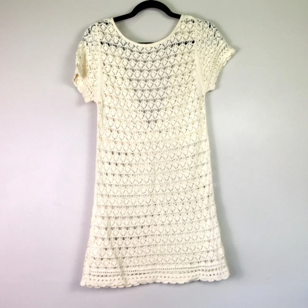 Old Navy Crochet Knit V-Neck Mini Dress XL Cream White